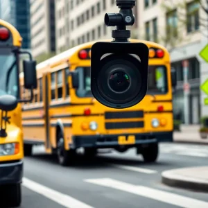 School bus with AI traffic safety cameras in Philadelphia