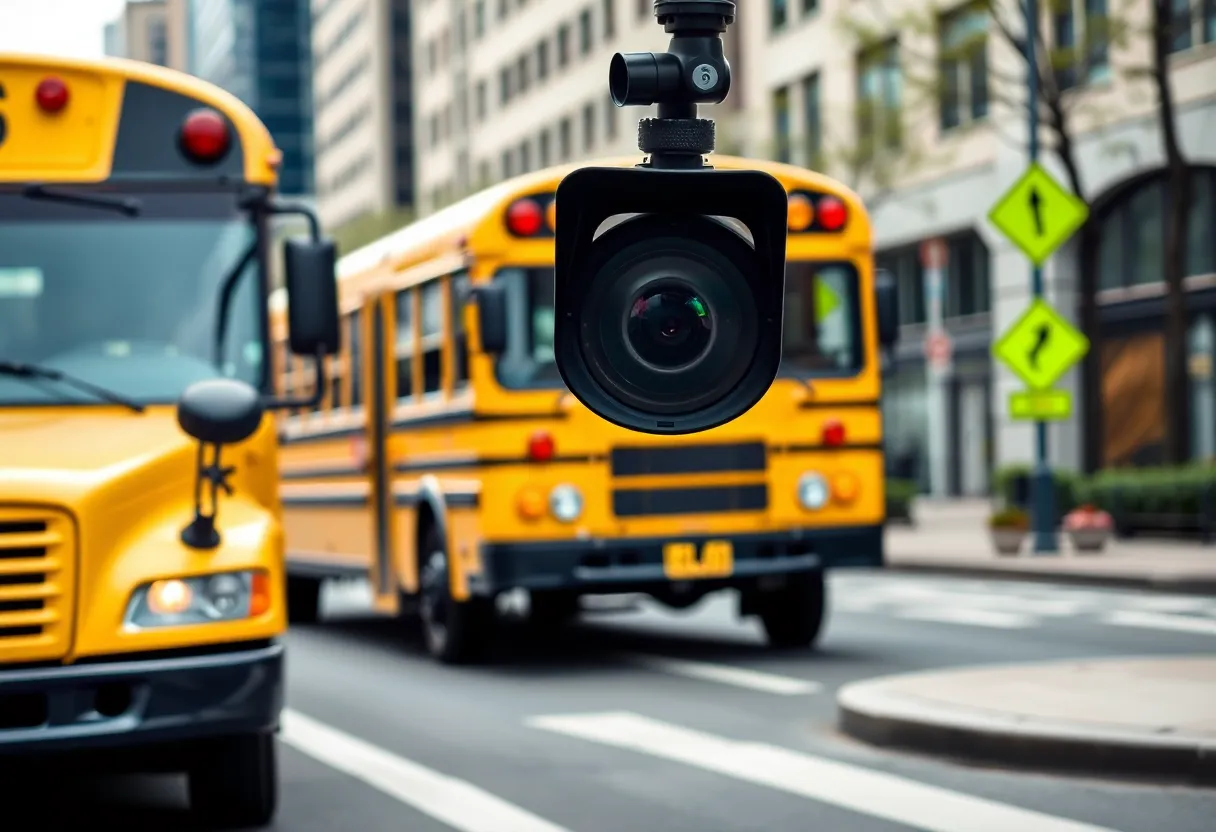 School bus with AI traffic safety cameras in Philadelphia