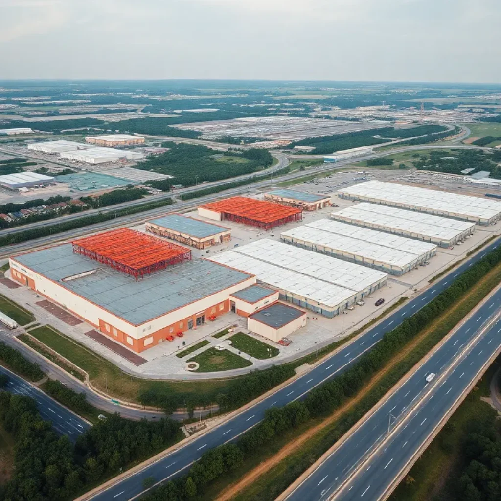 Aerial view of the Carneys Point logistics park site showing construction progress