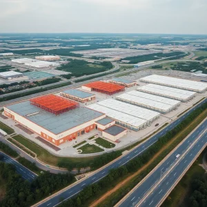 Aerial view of the Carneys Point logistics park site showing construction progress