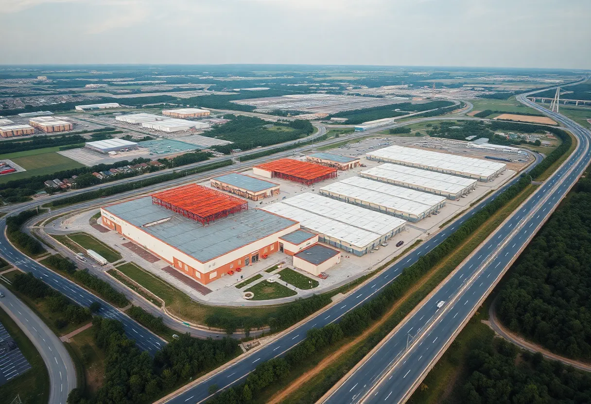 Aerial view of the Carneys Point logistics park site showing construction progress