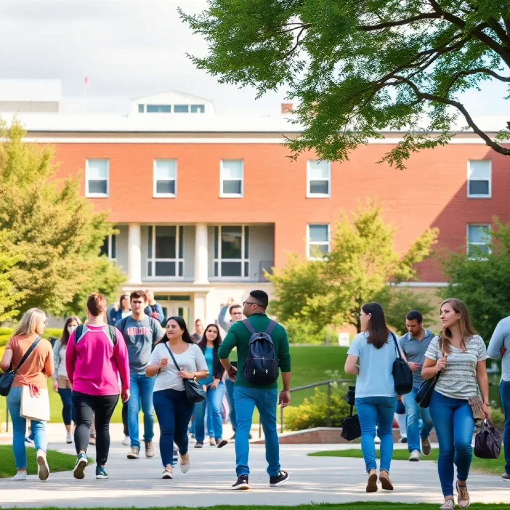 Students engaging in activities on a college campus.