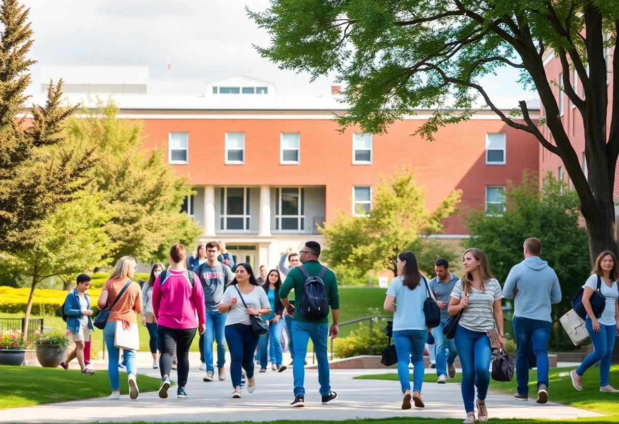 Students engaging in activities on a college campus.
