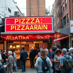 Busy street outside Angelo's Pizzeria in South Philadelphia