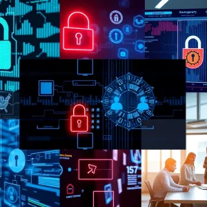 A representation of cybersecurity concepts such as digital safety and technology teamwork.