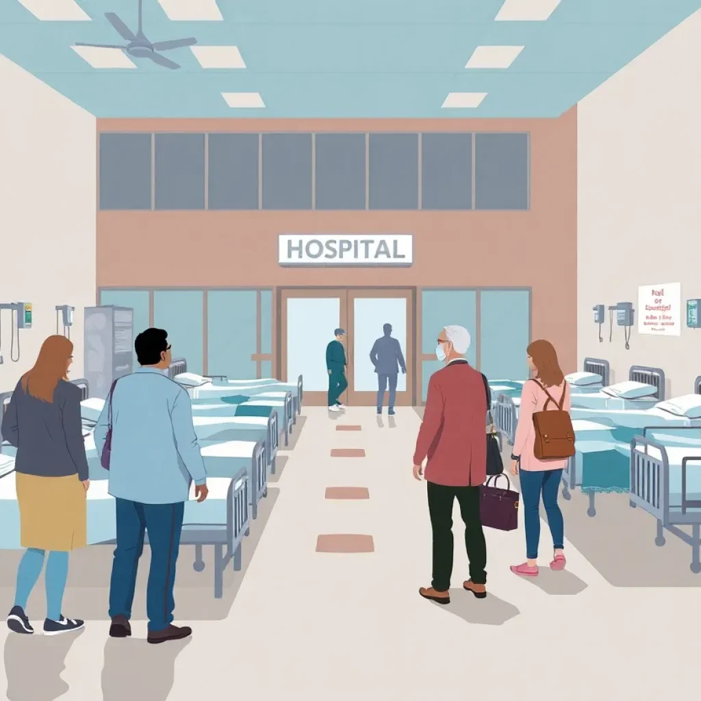 Illustration of a closed hospital representing the healthcare crisis in Delaware County.