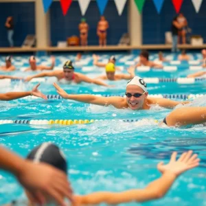 Diverse athletes competing in a swimming competition