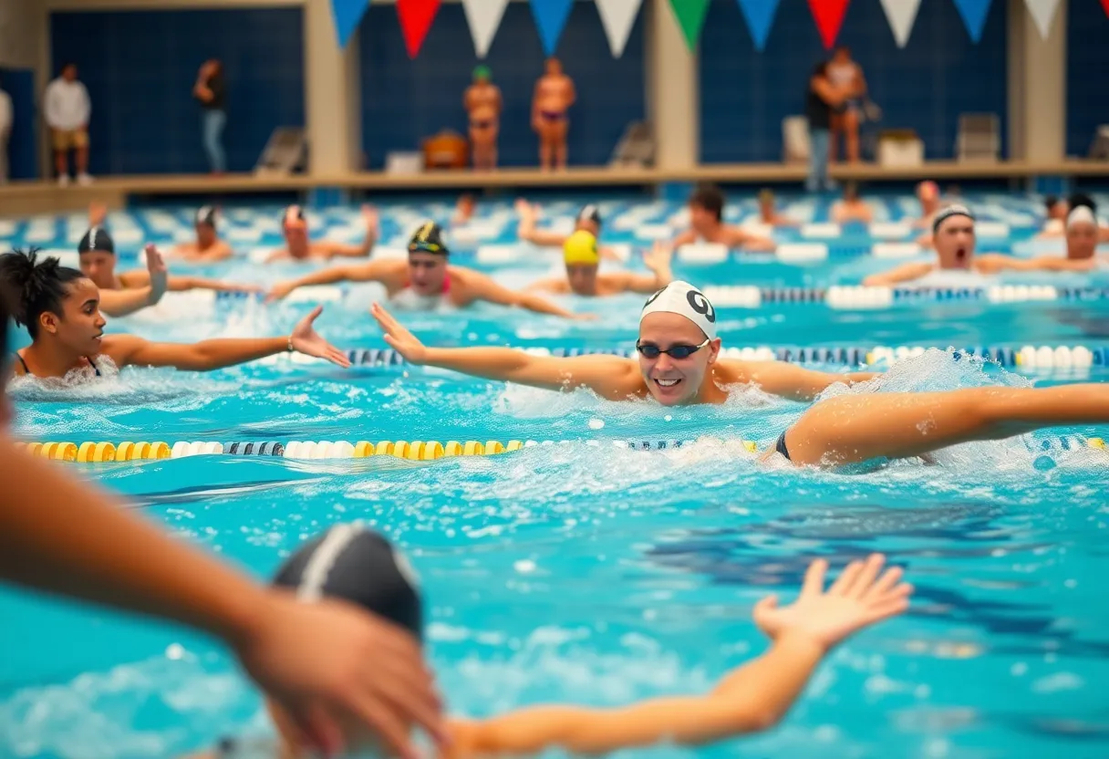 Diverse athletes competing in a swimming competition