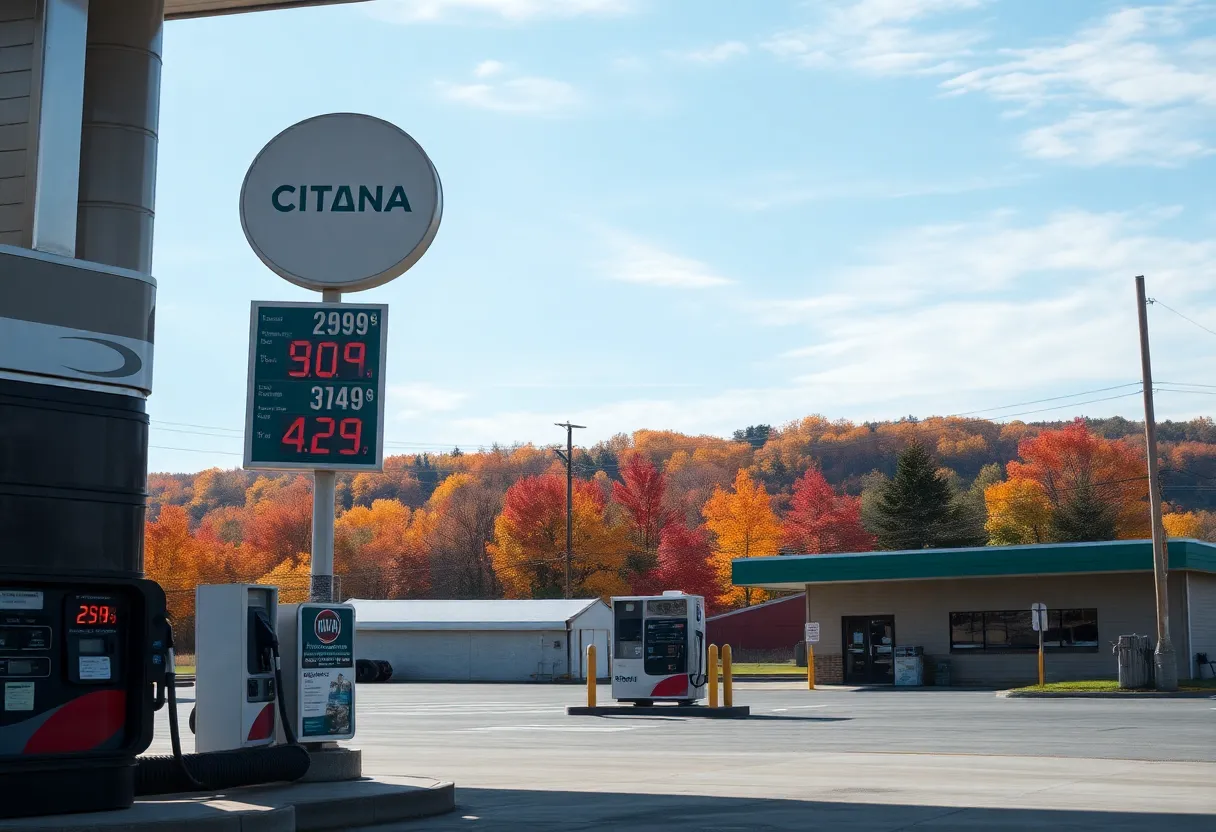Gas station displaying gas prices in Western Pennsylvania.