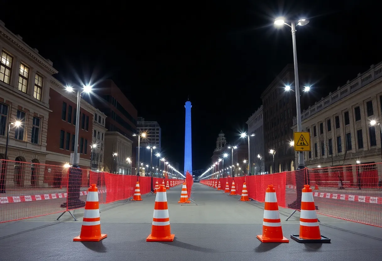 Construction at Independence Mall during the night