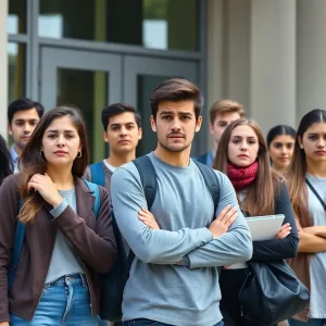 Diverse group of international students expressing concern about visa cancellations