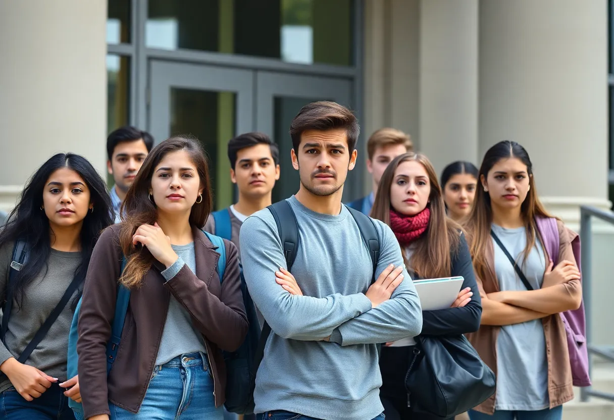 Diverse group of international students expressing concern about visa cancellations