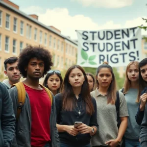 Group of concerned international students on campus