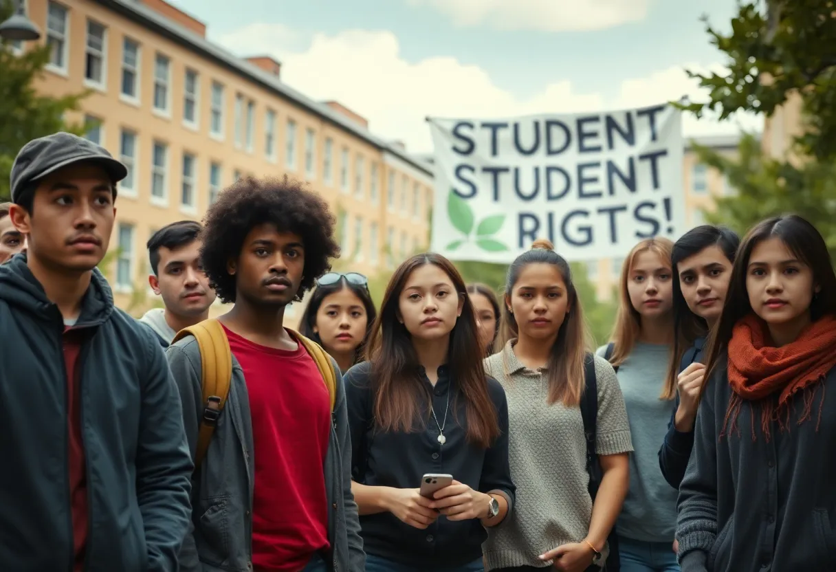 Group of concerned international students on campus