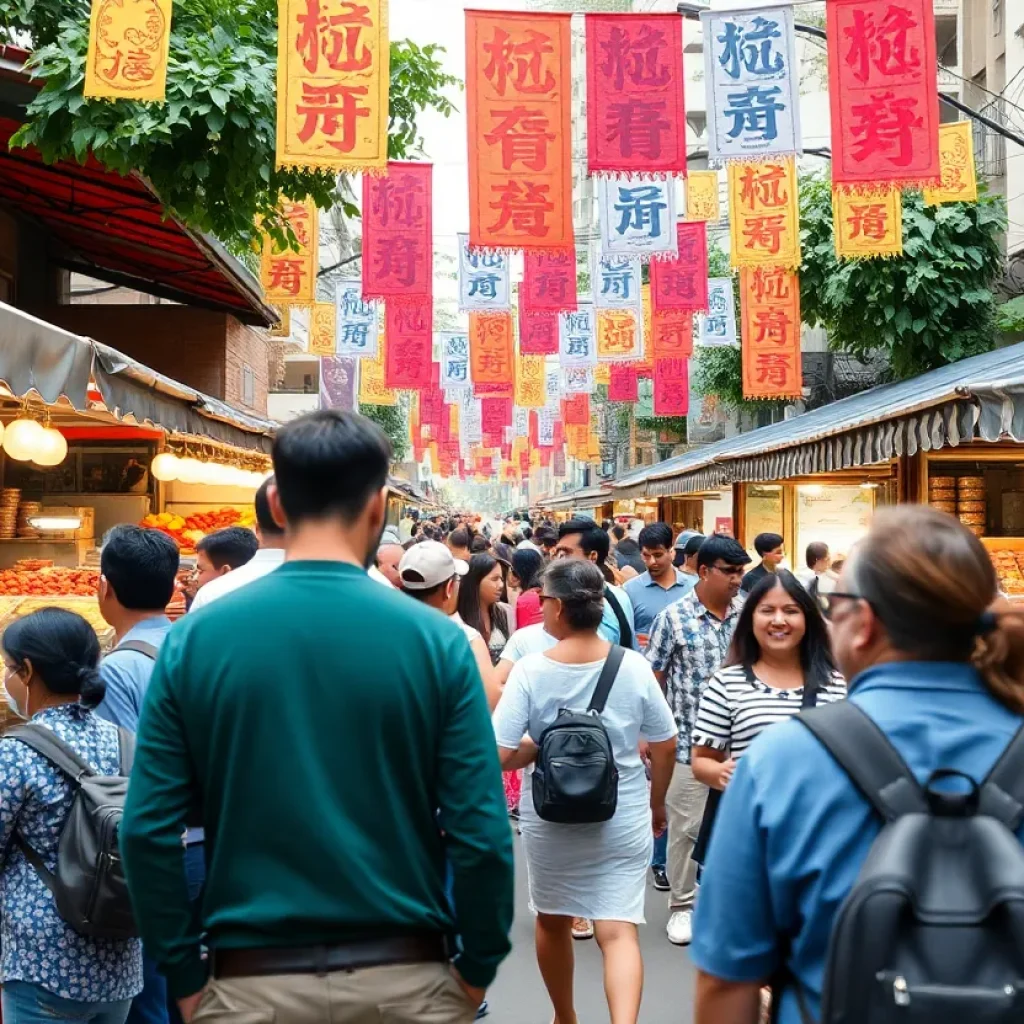 Crowd enjoying the Italian Market Festival with food stalls and colorful murals in the background.