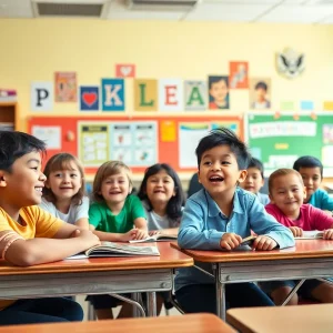 A welcoming classroom filled with students and educational materials.