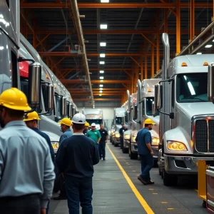 Mack Trucks factory with workers facing layoffs