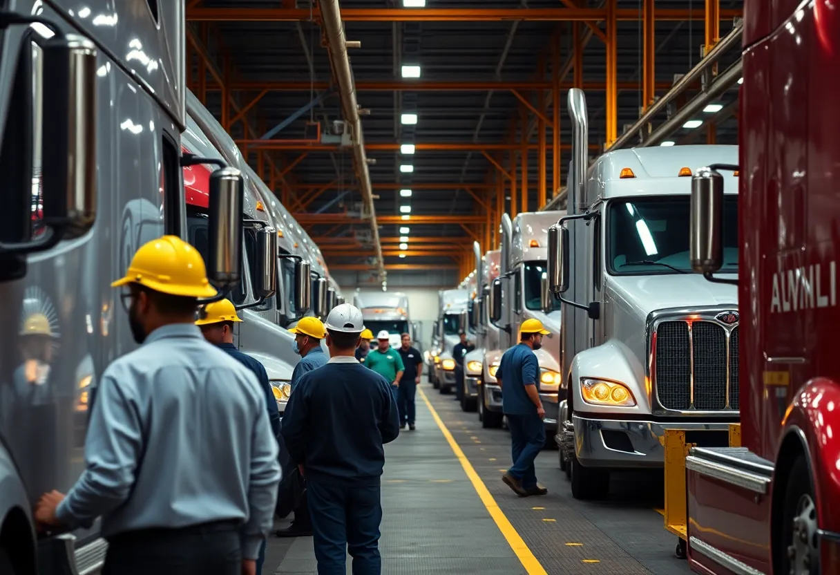 Mack Trucks factory with workers facing layoffs