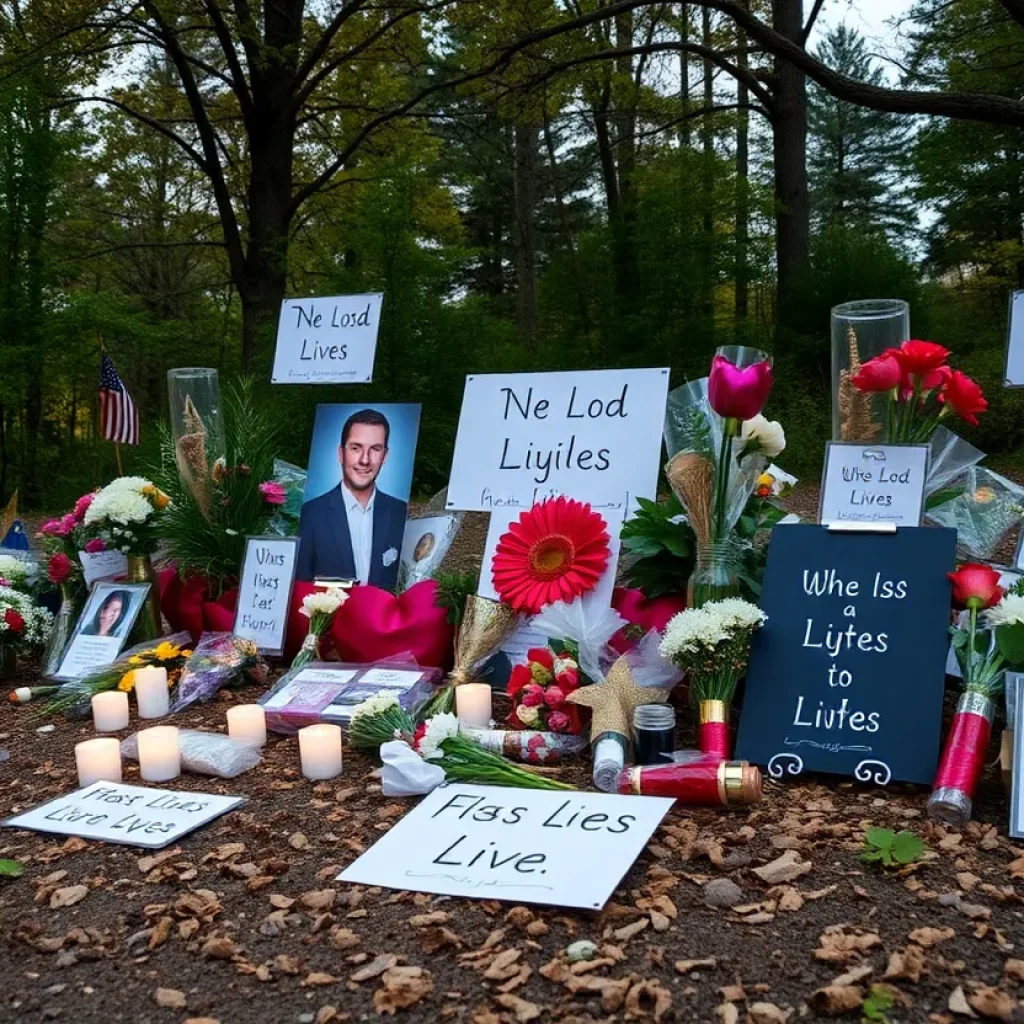 A memorial symbolizing the victims of the MOVE bombing in Philadelphia, surrounded by plants.