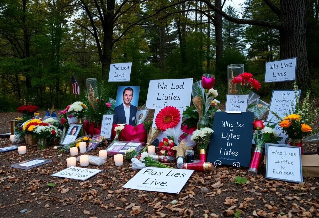 A memorial symbolizing the victims of the MOVE bombing in Philadelphia, surrounded by plants.