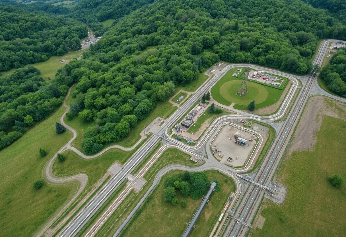 Aerial view of natural gas infrastructure in the Appalachian region