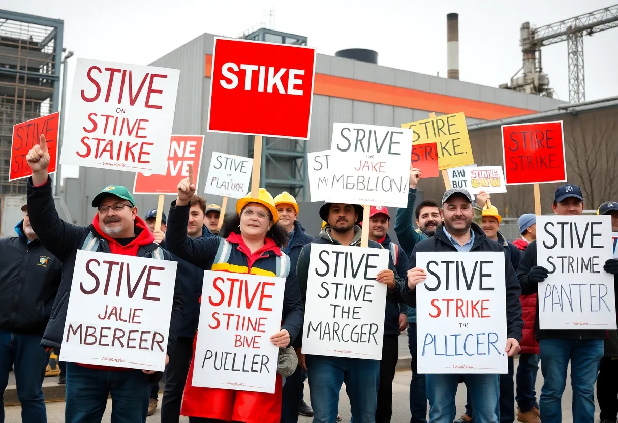 Workers demonstrating outside Nestle Purina plant during the strike