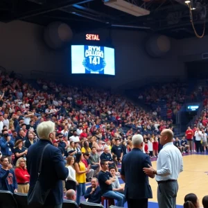 Fans cheering for the Penn Men's Basketball team during a game
