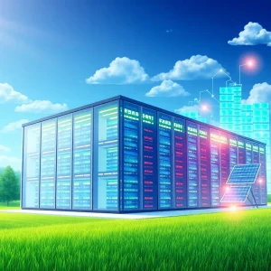 Illustration of modern data center and sustainable energy in Pennsylvania