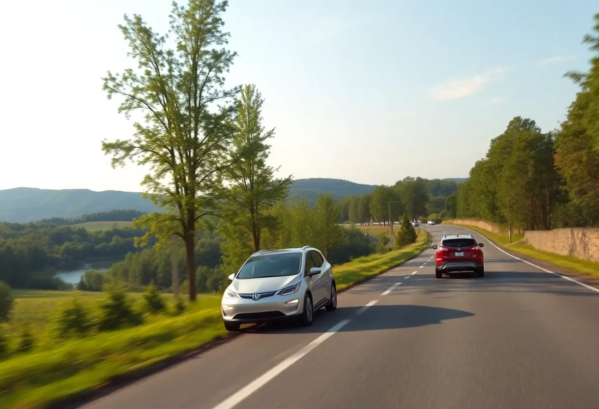 Electric vehicles driving on a Pennsylvania highway