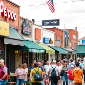 A vibrant scene of local franchises in Pennsylvania with customers.