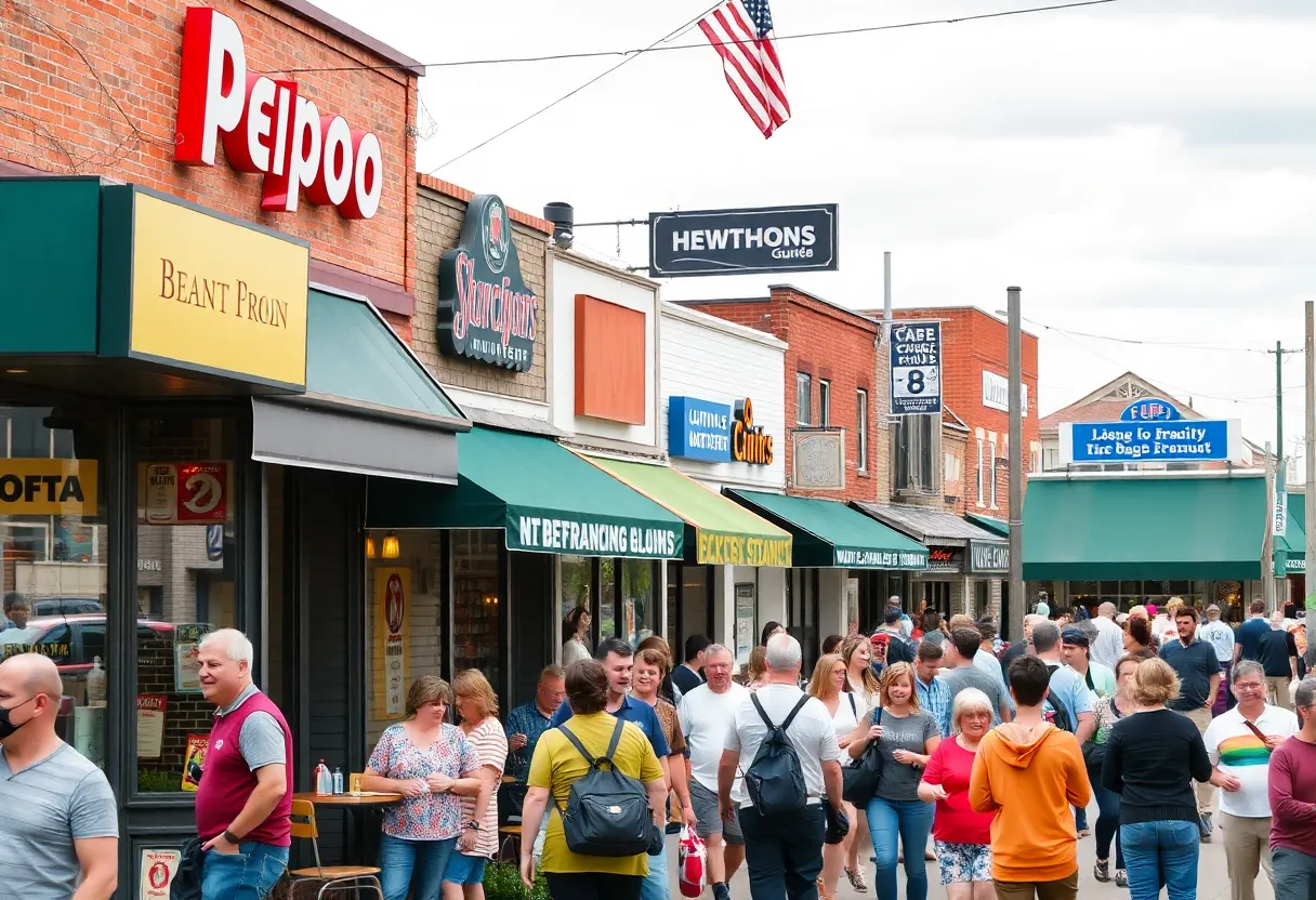 A vibrant scene of local franchises in Pennsylvania with customers.