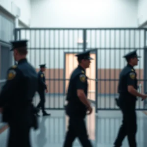 Interior view of a correctional facility depicting an atmosphere of law and order