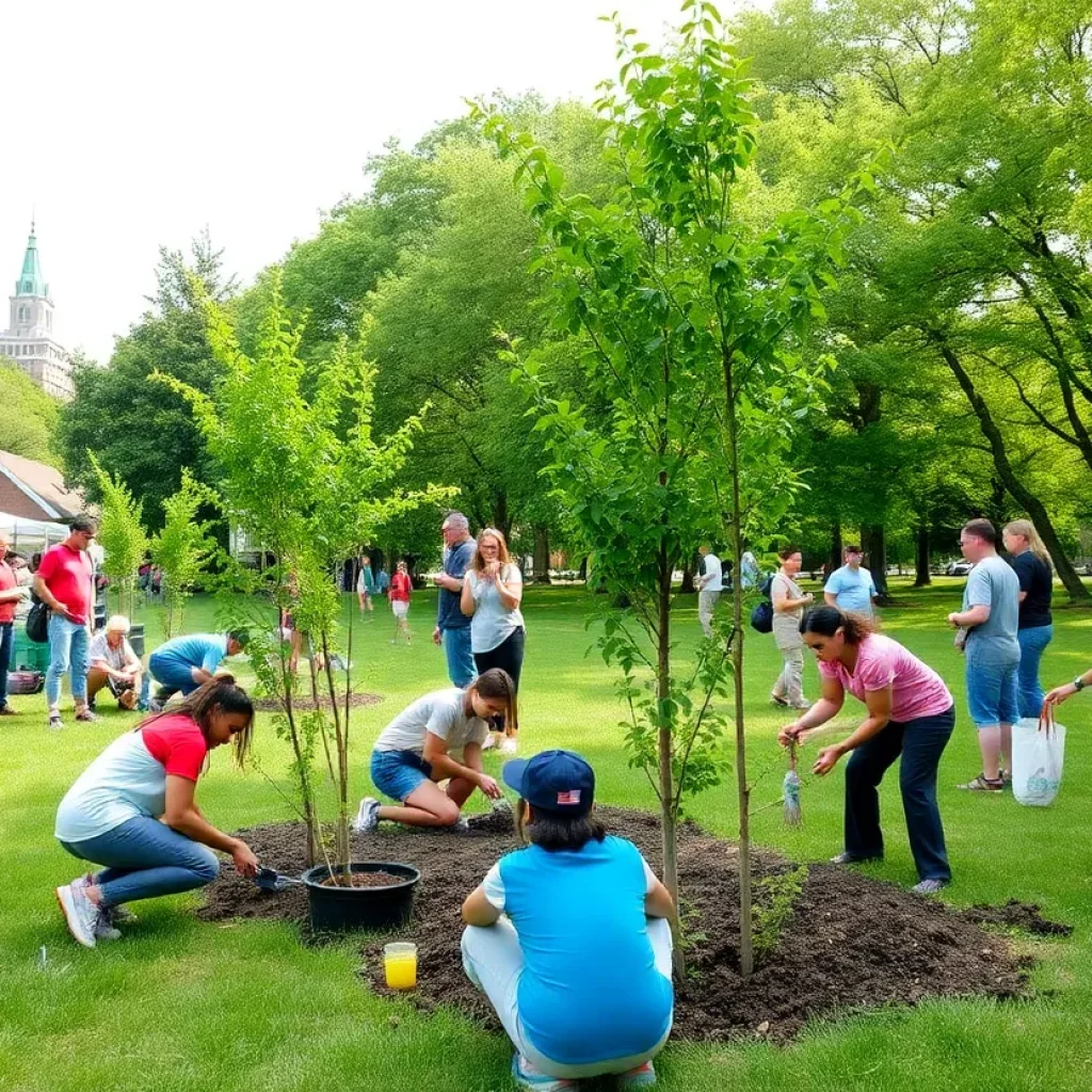 Community members celebrating Earth Month in a Philadelphia park.