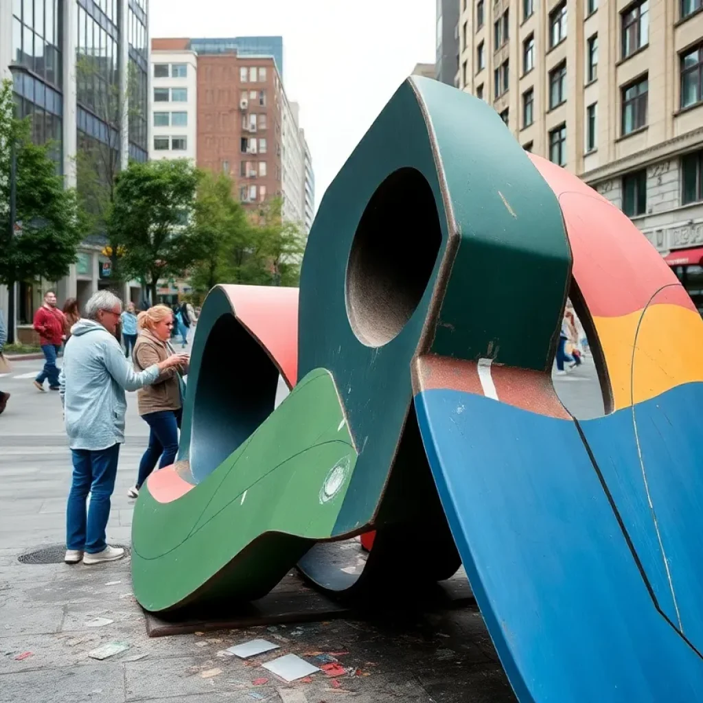 Vandalized urban art installation in Philadelphia