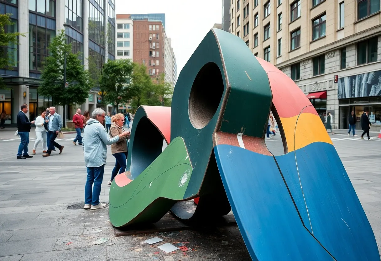 Vandalized urban art installation in Philadelphia