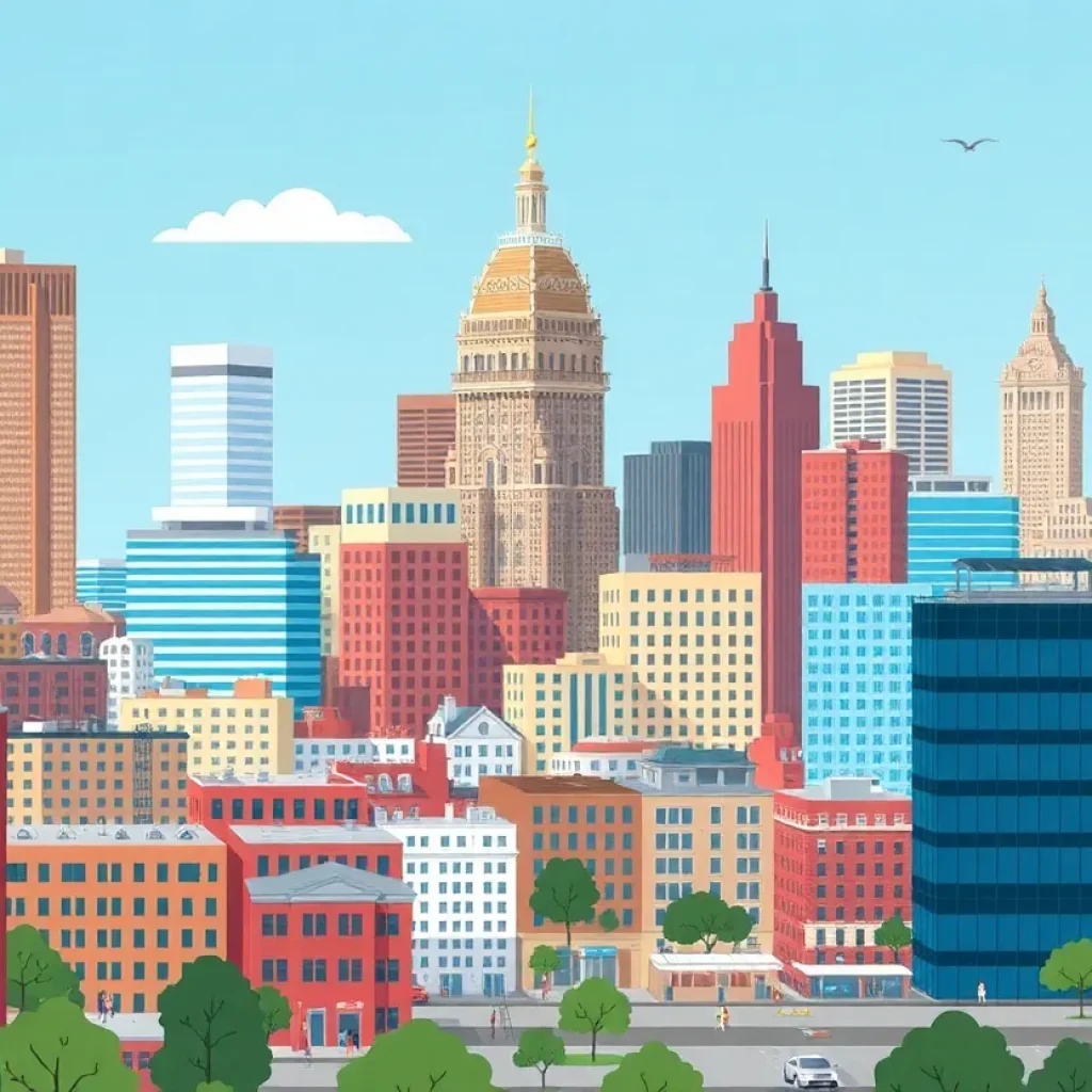 Cityscape of Philadelphia showcasing progress and challenges post-pandemic.
