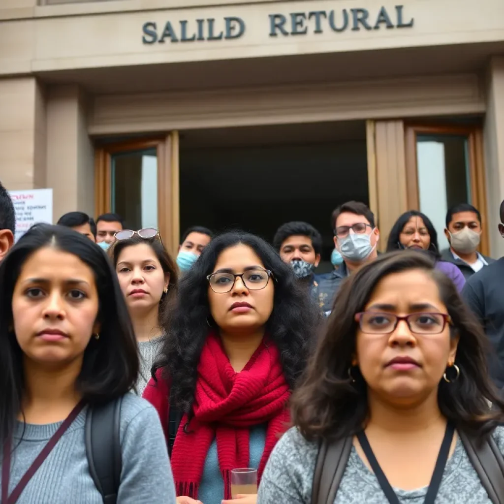 Community members gathered outside a courthouse in Philadelphia discussing immigration rights