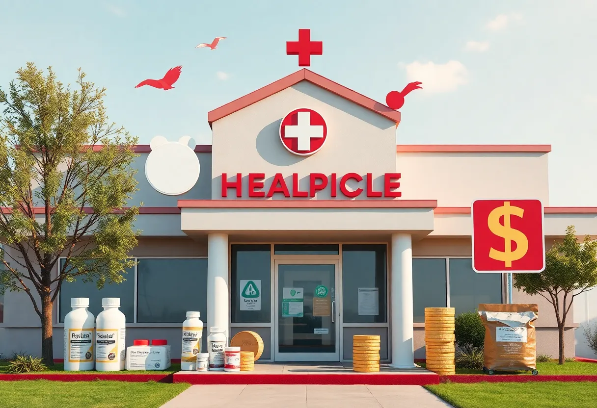 Graphic illustrating rising healthcare costs with symbols of medications and financial graphs