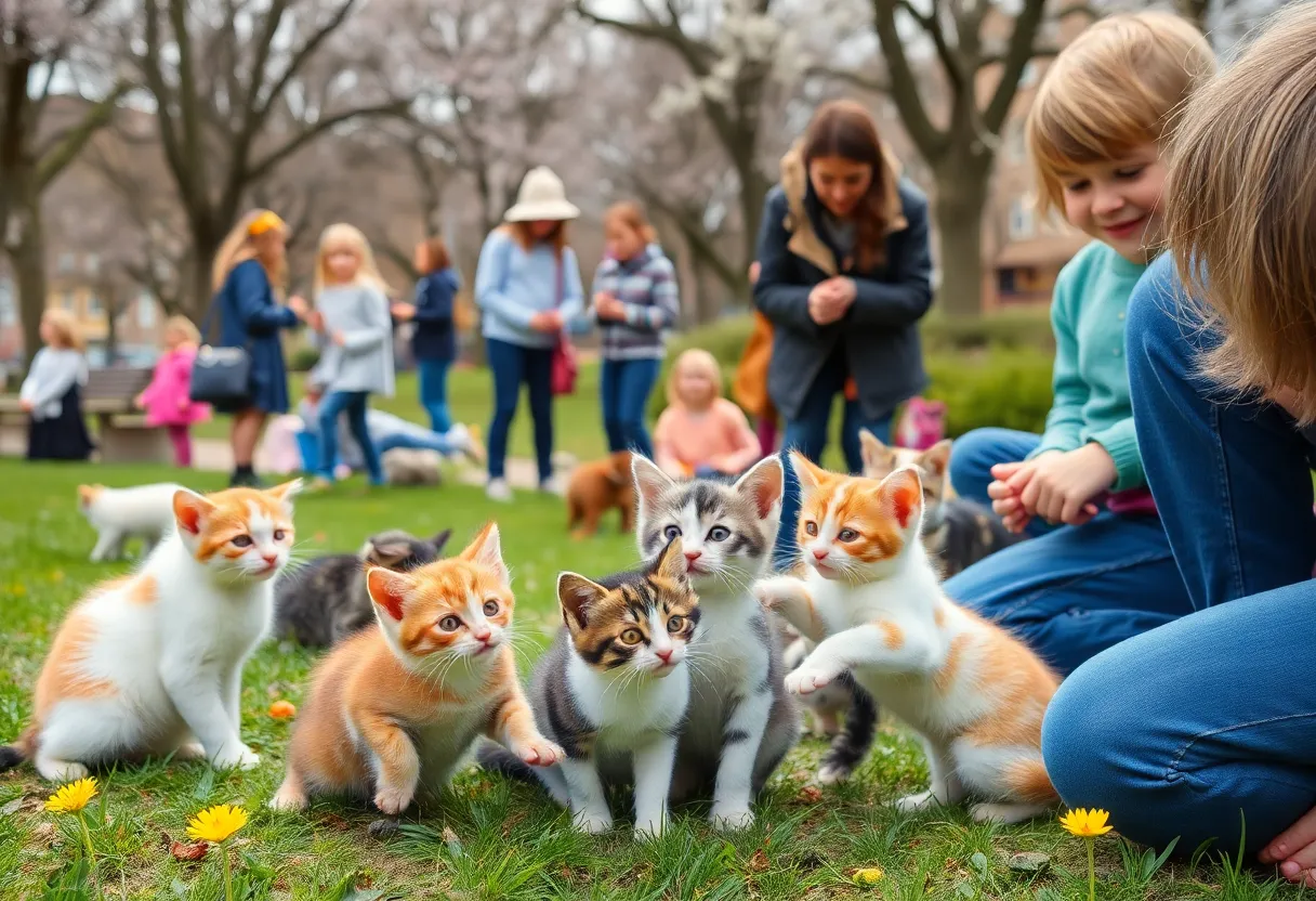 Playful kittens in a Philadelphia park during spring