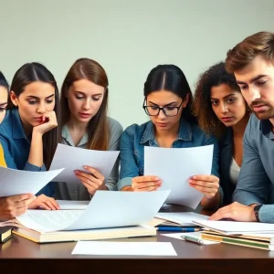 Diverse individuals expressing concern over student loans.