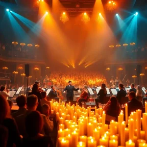 12-piece orchestra performing at Twilight concert with candles