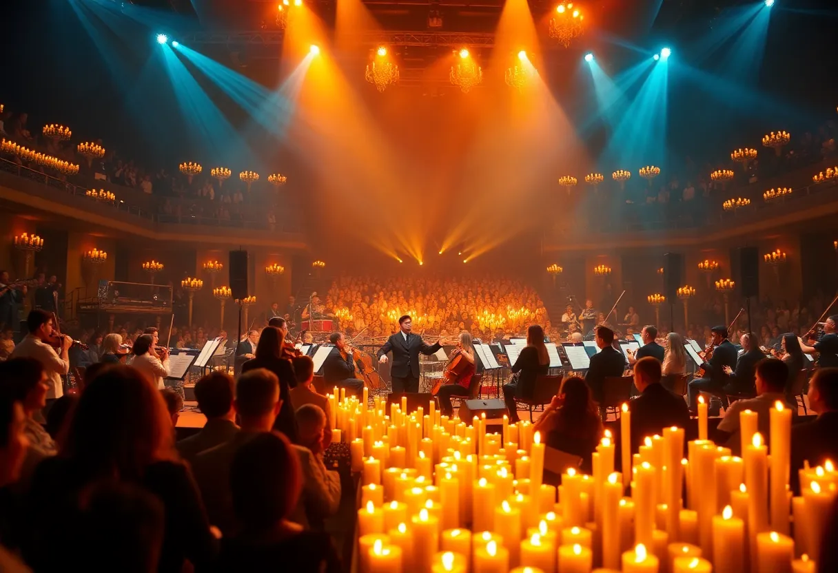 12-piece orchestra performing at Twilight concert with candles