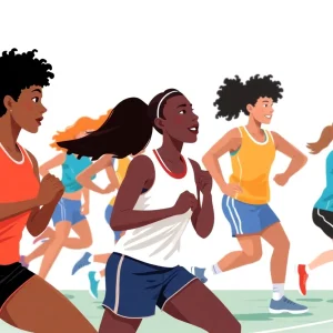Diverse group of athletes competing in an athletic event.