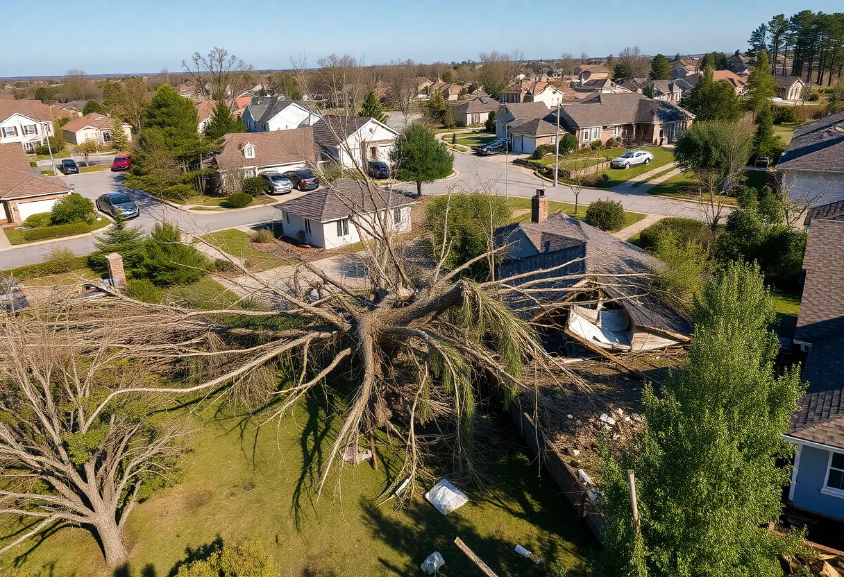Suburban area in Atlantic County showing tornado damage
