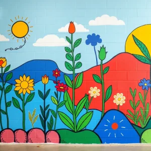 Mural titled 'Blooming Futures' symbolizing education growth
