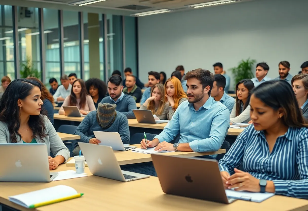 Students learning in a cannabis business studies classroom