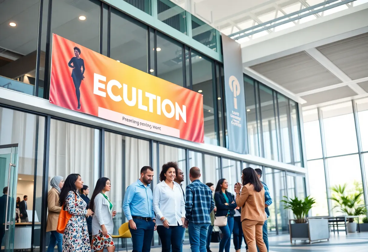 Diverse employees collaborating in a modern office environment