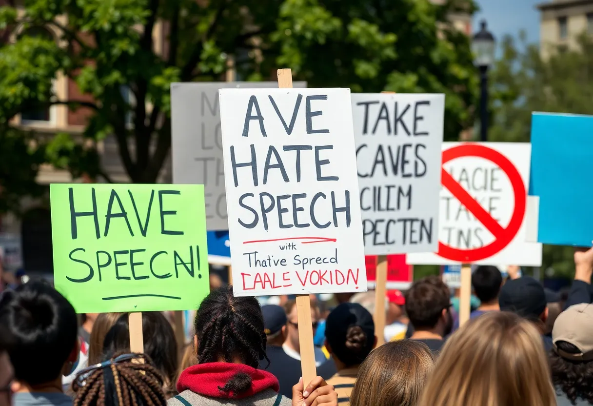Community members holding signs promoting tolerance and education in Philadelphia.