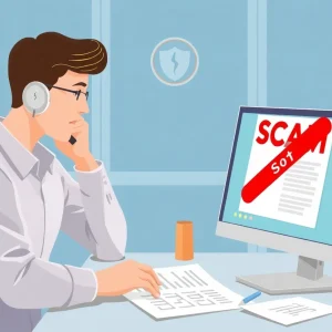Illustration of a person reporting a scam through a hotline