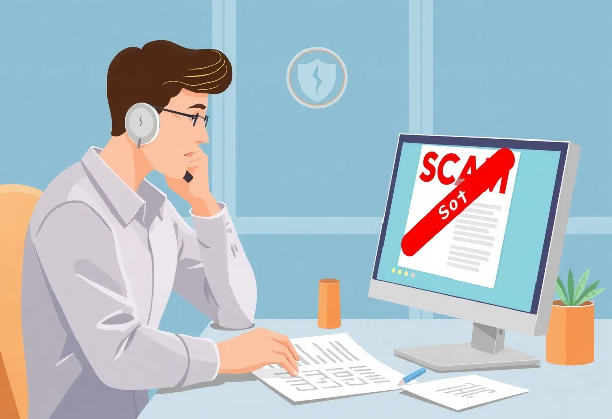 Illustration of a person reporting a scam through a hotline